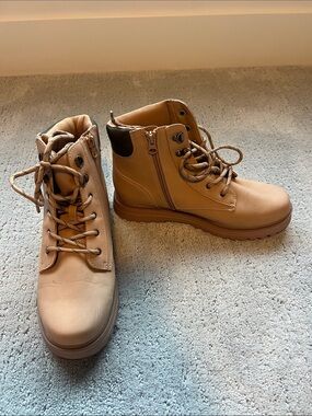 Boy’s Tan Lace-Up Ankle Boots with Side Zipper